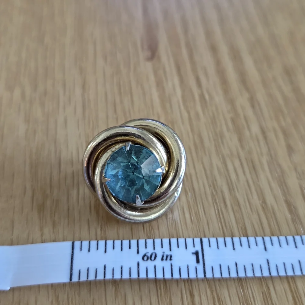 Vintage Signed‎ Coro Round Blue Rhinestone Gold Tone Brooch Pin
